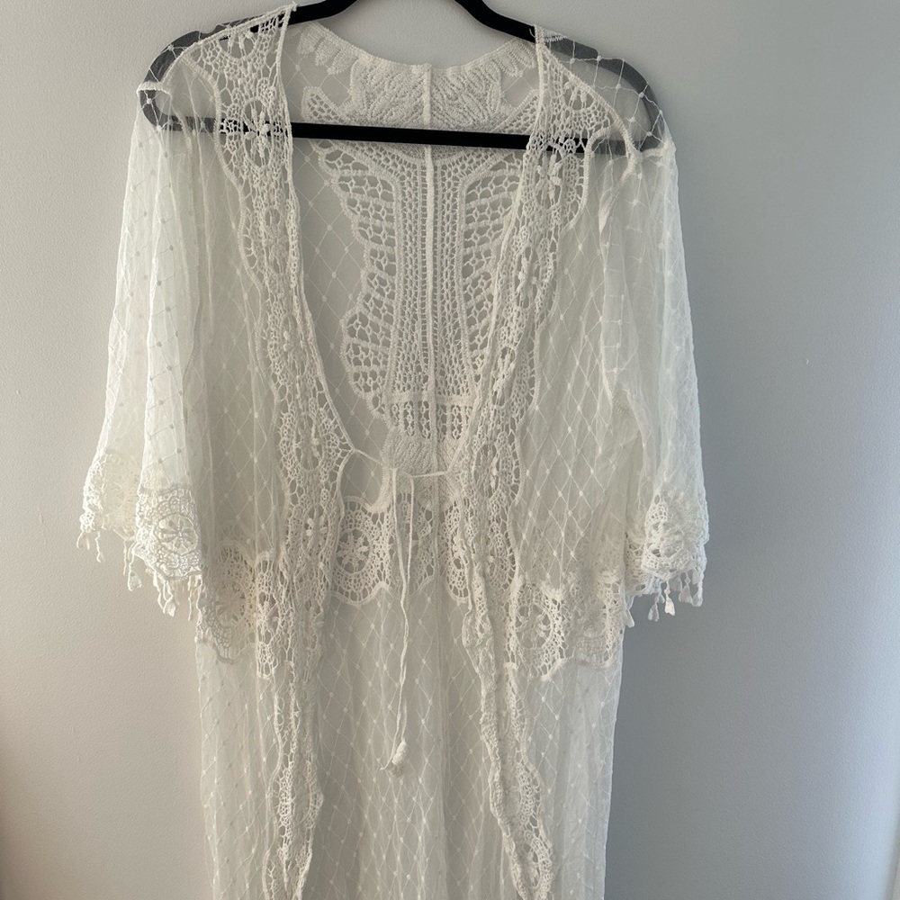 100% cotton White Lace Kimono